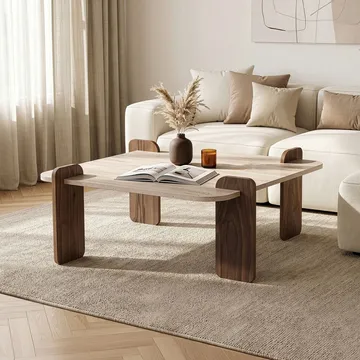 Sofabord Nordure Marais (90 x 35 x 90 cm) Travertin valnøtt - Møbler - Bord - Sofabord & salongbord