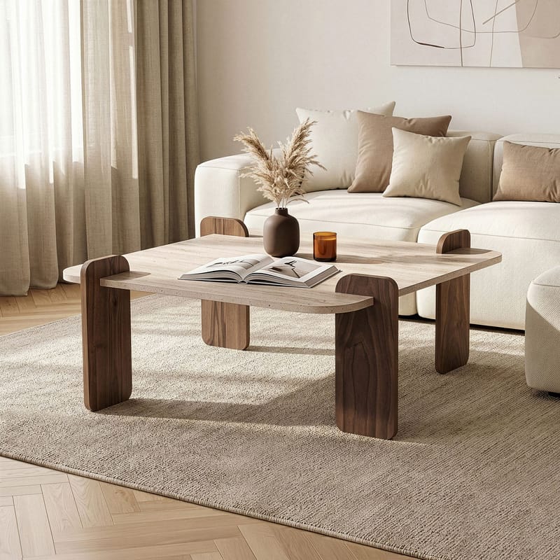 Sofabord Nordure Marais (90 x 35 x 90 cm) Travertin valnøtt - Møbler - Bord - Sofabord & salongbord