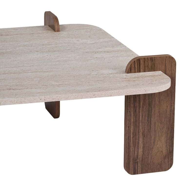 Sofabord Nordure Marais (90 x 35 x 90 cm) Travertin valnøtt - Møbler - Bord - Sofabord & salongbord