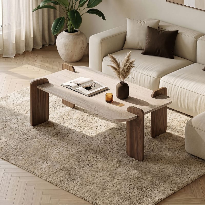 Sofabord Nordure Renard (120 x 35 x 60 cm) Travertin valnøtt - Møbler - Bord - Sofabord & salongbord