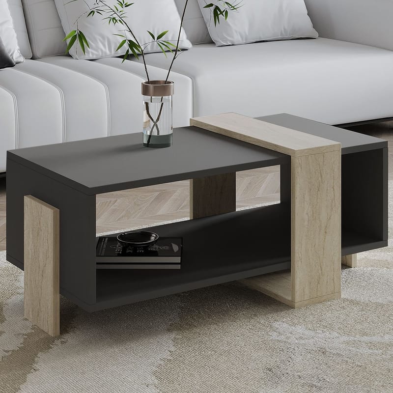 Norell Sofabord 90x40x49 cm - Travertin og antrasitt - Møbler - Bord - Sofabord & salongbord - Sofabord med oppbevaring