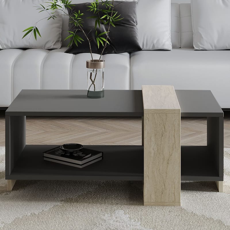 Norell Sofabord 90x40x49 cm - Travertin/Antrasitt - Møbler - Bord - Sofabord & salongbord - Sofabord med oppbevaring