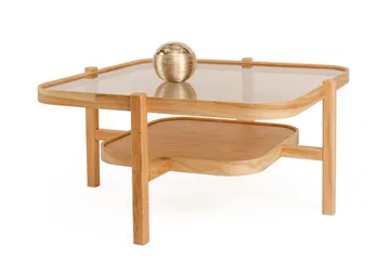 Nylvik 90 cm Rundt Sofabord med Oppbevaring i med Treben - Brunt Røykglass - Møbler - Bord - Sofabord & salongbord - Sofabord med oppbevaring