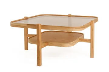 Nylvik 90 cm Rundt Sofabord med Oppbevaring i med Treben - Brunt Røykglass - Møbler - Bord - Sofabord & salongbord - Sofabord med oppbevaring