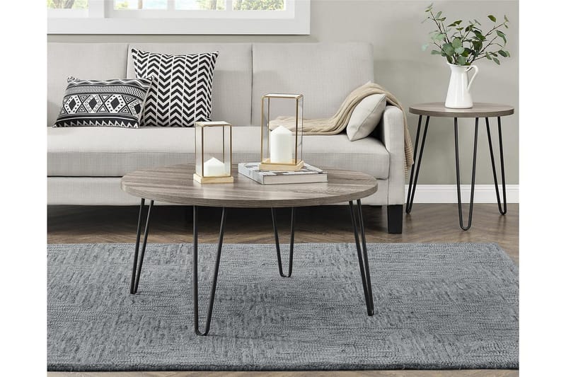 Owen Sofabord 90 cm Ovalt Rundt Grå/Svart - Dorel Home - Møbler - Bord - Sofabord & salongbord