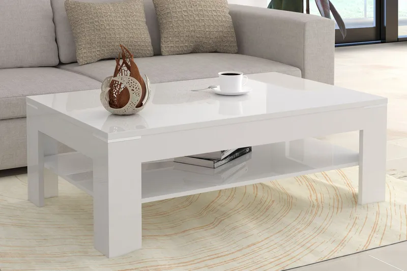 Perkhill Sofabord 120 cm med Oppbevaringshylle - Hvit - Møbler - Bord - Sofabord & salongbord