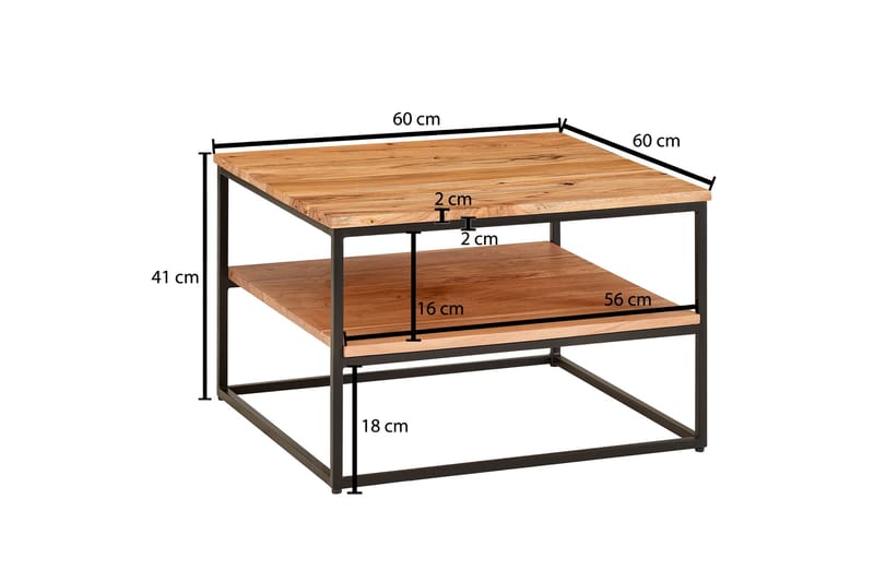 Philly 60 cm Kvadratisk Sofabord med Hyller i Tre - Brun - Møbler - Bord - Sofabord & salongbord