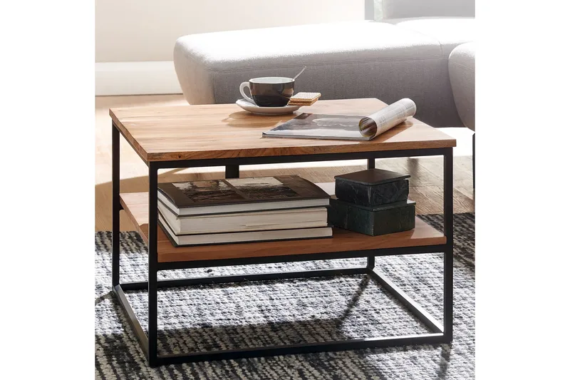 Philly 60 cm Kvadratisk Sofabord med Hyller i Tre - Brun - Møbler - Bord - Sofabord & salongbord