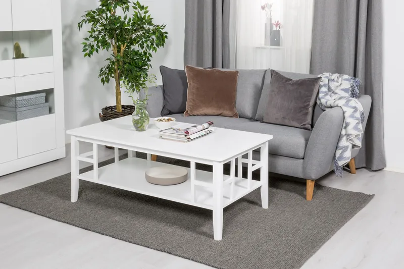 Piteå Sofabord 130 cm med Oppbevaringshylle - Hvit - Møbler - Bord - Sofabord & salongbord