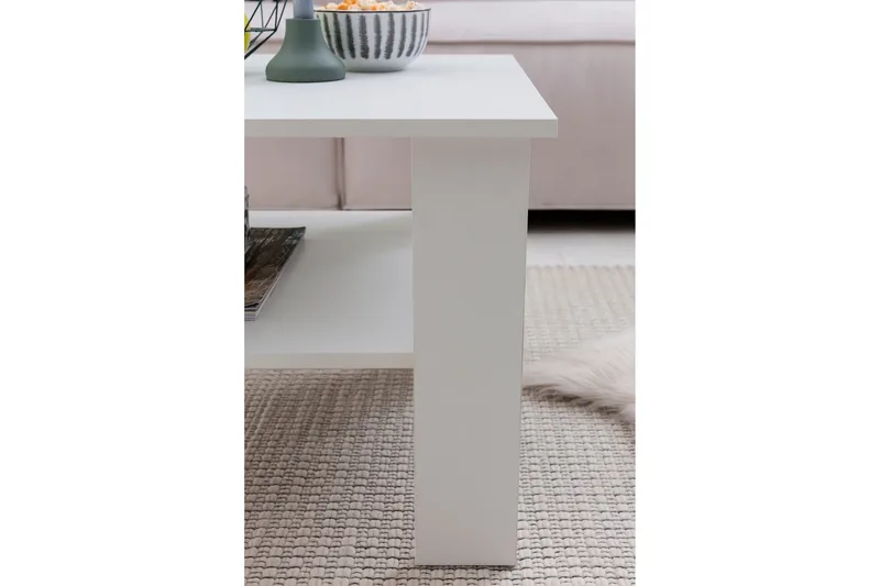 Podsiad 60 cm Firkantet Sofabord med Oppbevaring i Malt Tre - Hvit - Møbler - Bord - Sofabord & salongbord