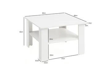 Podsiad 60 cm Firkantet Sofabord med Oppbevaring i Malt Tre - Hvit - Møbler - Bord - Sofabord & salongbord