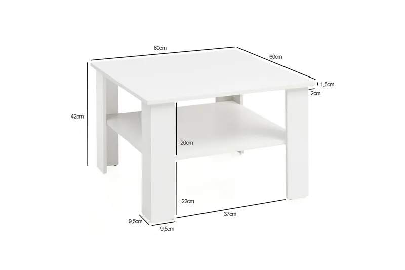 Podsiad 60 cm Firkantet Sofabord med Oppbevaring i Malt Tre - Hvit - Møbler - Bord - Sofabord & salongbord