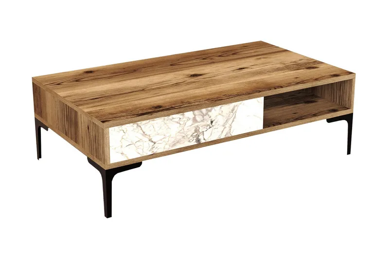 Poko 105x32,6x105 cm Rektangulært Sofabord med Skuff i Tre, Brun