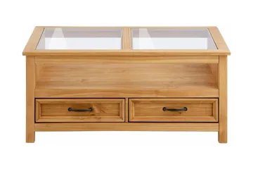 Purnima Sofabord 100 cm med Oppbevaring 2 Skuffer + Hylle - Glass/Brun - Møbler - Bord - Sofabord & salongbord - Sofabord med oppbevaring