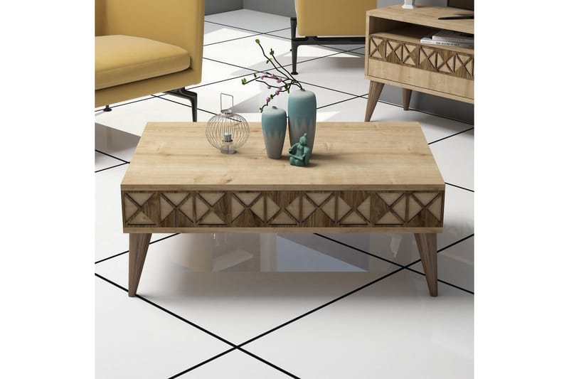 Sofabord Raffaldt 90 cm med Oppbevaringshylle - Eikefarge - Sofabord & salongbord