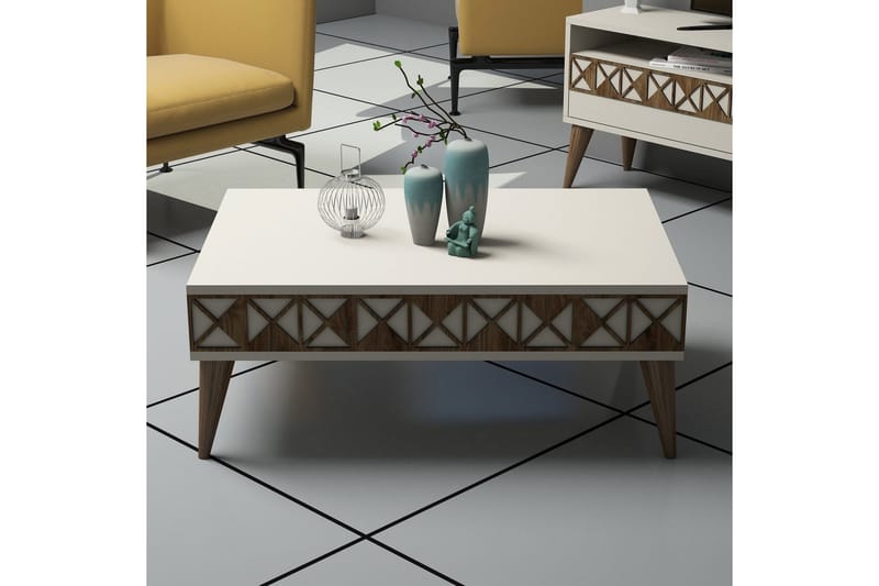 Sofabord Raffaldt 90 cm med Oppbevaringshylle - Kremhvit/Brun - Sofabord & salongbord