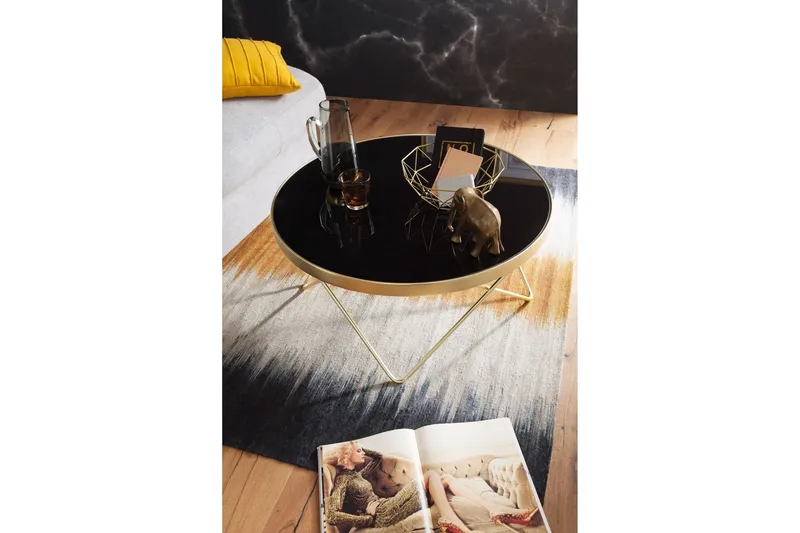 Reineck Sofabord 82 cm Rundt - Svart/Gull - Møbler - Bord - Sofabord & salongbord