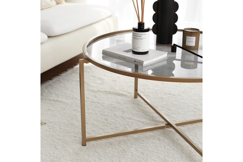 Rowman Sofabord 83 cm Rundt - Gull / Smoke farget - Møbler - Bord - Sofabord & salongbord