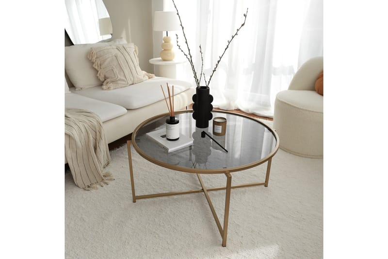 Rowman Sofabord 83 cm Rundt - Gull / Smoke farget - Møbler - Bord - Sofabord & salongbord