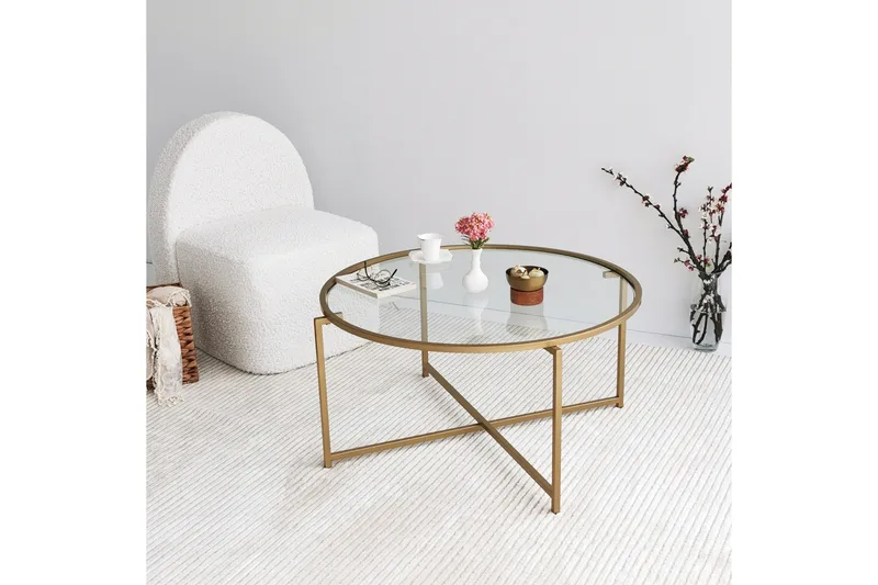 Rowman Sofabord 83 cm Rundt - Gull - Møbler - Bord - Sofabord & salongbord