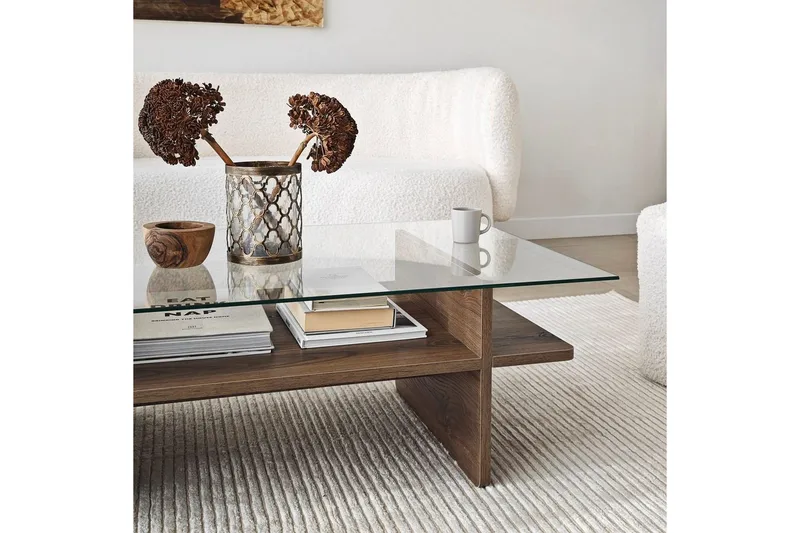 Sofabord Rubby Rektangel Valnøtt / Transparent - Valnøtt / Transparent - Møbler - Bord - Sofabord & salongbord