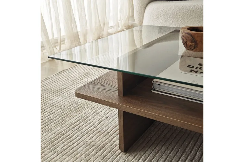Sofabord Rubby Rektangel Valnøtt / Transparent - Valnøtt / Transparent - Møbler - Bord - Sofabord & salongbord