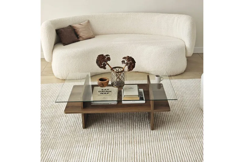 Sofabord Rubby Rektangel Valnøtt / Transparent - Valnøtt / Transparent - Møbler - Bord - Sofabord & salongbord