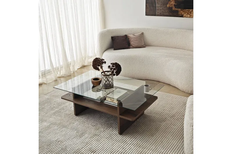 Sofabord Rubby Rektangel Valnøtt / Transparent - Valnøtt / Transparent - Møbler - Bord - Sofabord & salongbord