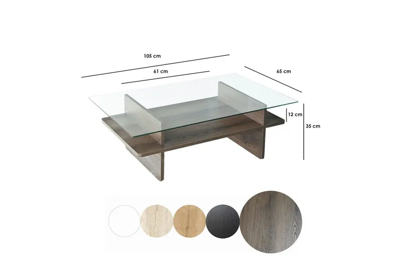 Sofabord Rubby Rektangel Valnøtt / Transparent - Valnøtt / Transparent - Møbler - Bord - Sofabord & salongbord