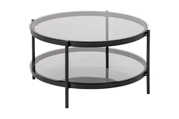 Rutkin Sofabord 79 cm Rundt med Oppbevaring Hylle - Glass/Grå/Matt Svart - Møbler - Bord - Sofabord & salongbord - Sofabord med oppbevaring