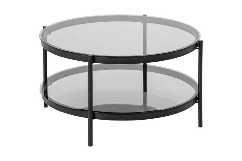 Rutkin Sofabord 79 cm Rundt med Oppbevaring Hylle - Glass/Grå/Matt Svart - Møbler - Bord - Sofabord & salongbord - Sofabord med oppbevaring