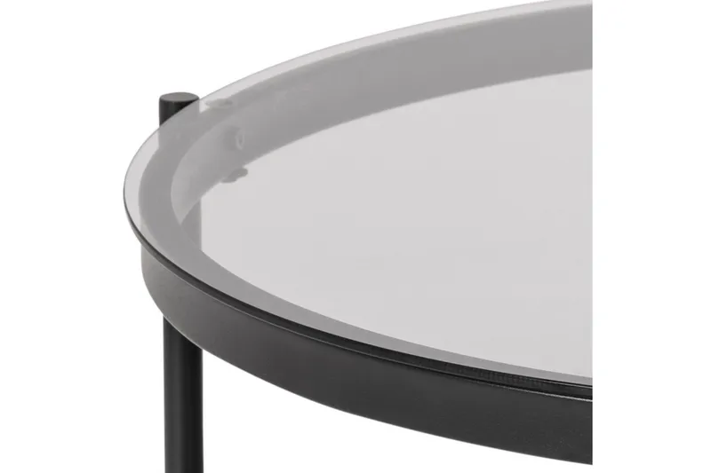 Rutkin Sofabord 79 cm Rundt med Oppbevaring Hylle - Glass/Grå/Matt Svart - Møbler - Bord - Sofabord & salongbord
