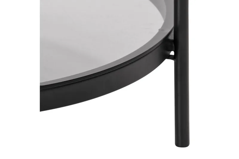 Rutkin Sofabord 79 cm Rundt med Oppbevaring Hylle - Glass/Grå/Matt Svart - Møbler - Bord - Sofabord & salongbord