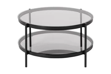 Rutkin Sofabord 79 cm Rundt med Oppbevaring Hylle - Glass/Grå/Matt Svart - Møbler - Bord - Sofabord & salongbord