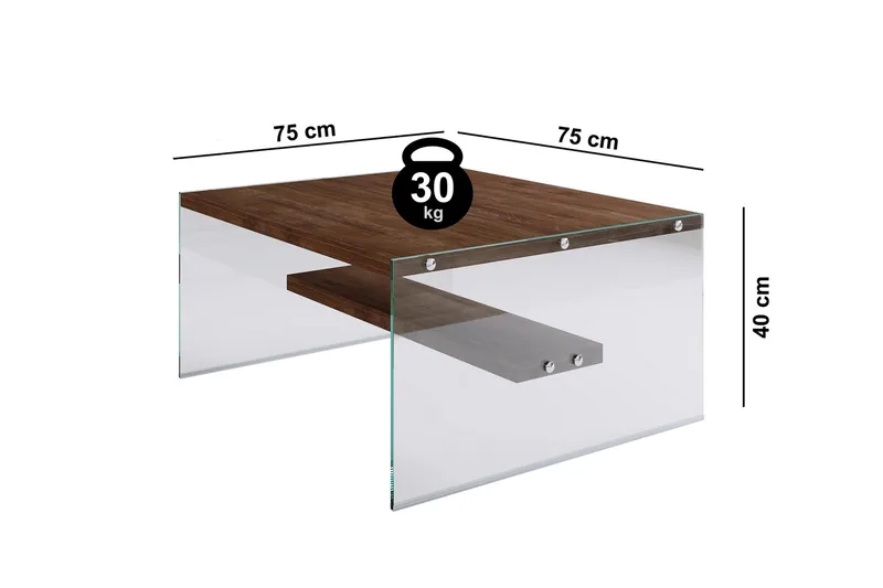 Sabani Sofabord 75 cm med Oppbevaringshylle - Glass/Brun - Møbler - Bord - Sofabord & salongbord