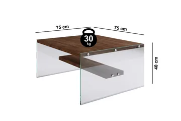 Sabani Sofabord 75 cm med Oppbevaringshylle - Glass/Brun - Møbler - Bord - Sofabord & salongbord