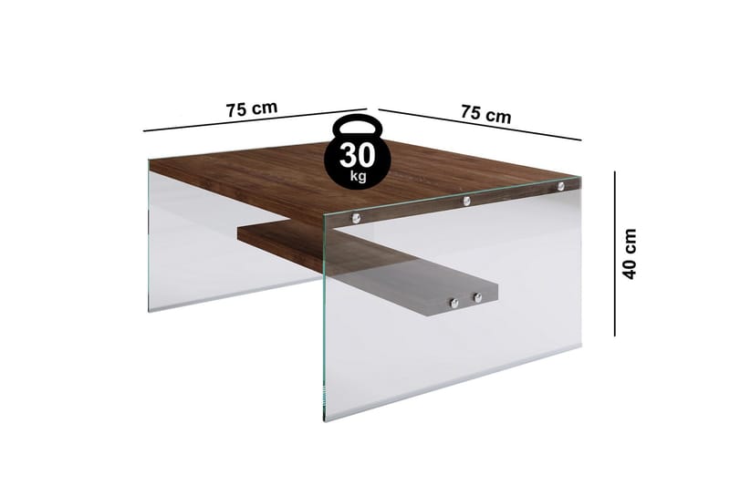 Sabani Sofabord 75 cm med Oppbevaringshylle - Glass/Brun - Møbler - Bord - Sofabord & salongbord
