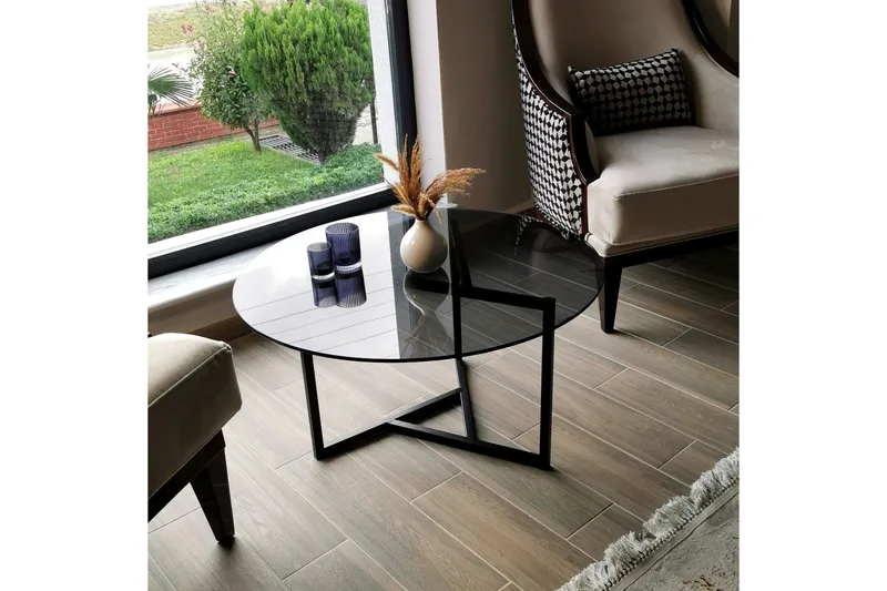 Sabani Sofabord 75 cm Rundt X-formede Ben - Grå - Møbler - Bord - Sofabord & salongbord