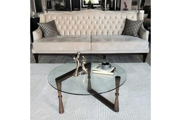 Sabani Sofabord 80 cm Rundt Svarvade Ben - Glass/Valnøttbrun - Møbler - Bord - Sofabord & salongbord