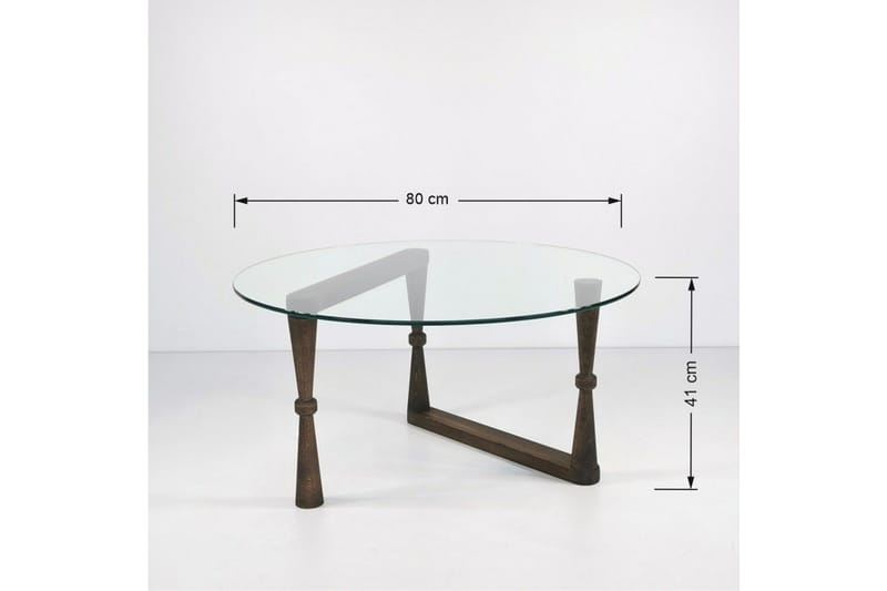 Sabani Sofabord 80 cm Rundt Svarvade Ben - Glass/Valnøttbrun - Møbler - Bord - Sofabord & salongbord