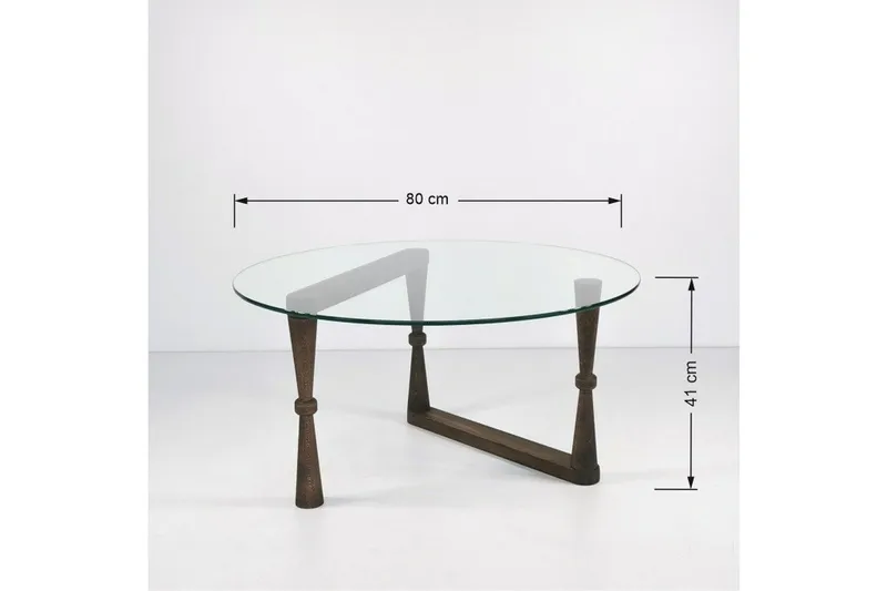 Sabani Sofabord 80 cm Rundt Svarvade Ben - Glass/Valnøttbrun - Møbler - Bord - Sofabord & salongbord