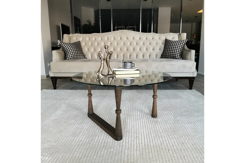 Sabani Sofabord 80 cm Rundt Svarvade Ben - Glass/Valnøttbrun - Møbler - Bord - Sofabord & salongbord