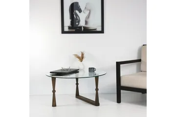 Sabani Sofabord 80 cm Rundt Svarvade Ben - Glass/Valnøttbrun - Møbler - Bord - Sofabord & salongbord