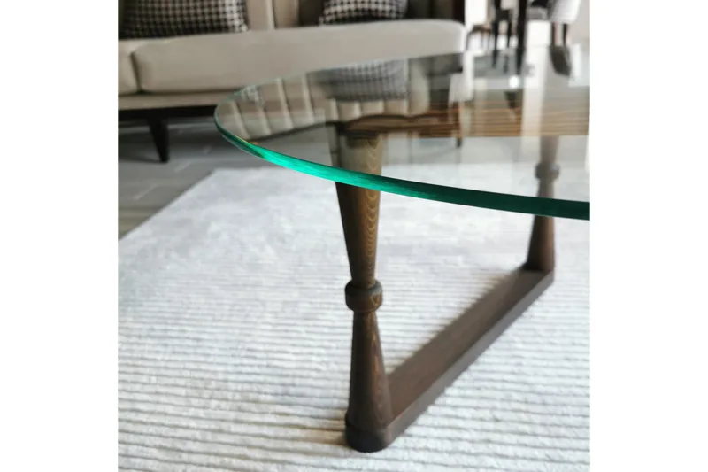 Sabani Sofabord 80 cm Rundt Svarvade Ben - Glass/Valnøttbrun - Møbler - Bord - Sofabord & salongbord