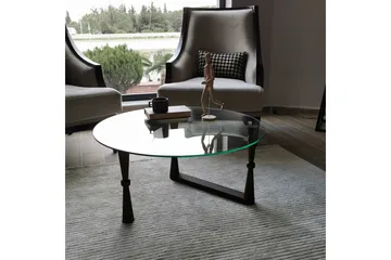 Sabani Sofabord 80 cm Rundt Svarvade Ben - Glass/Valnøttbrun - Møbler - Bord - Sofabord & salongbord