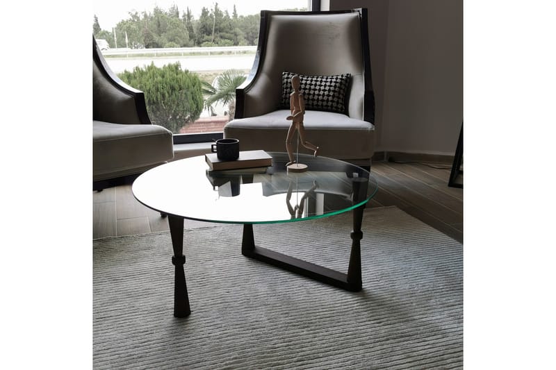 Sabani Sofabord 80 cm Rundt Svarvade Ben - Glass/Valnøttbrun - Møbler - Bord - Sofabord & salongbord