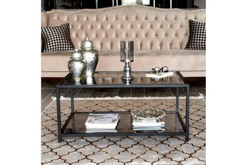 Sabani Sofabord 90 cm med Oppbevaring Hylle - Glass/Røykfarget/Svart - Møbler - Bord - Sofabord & salongbord