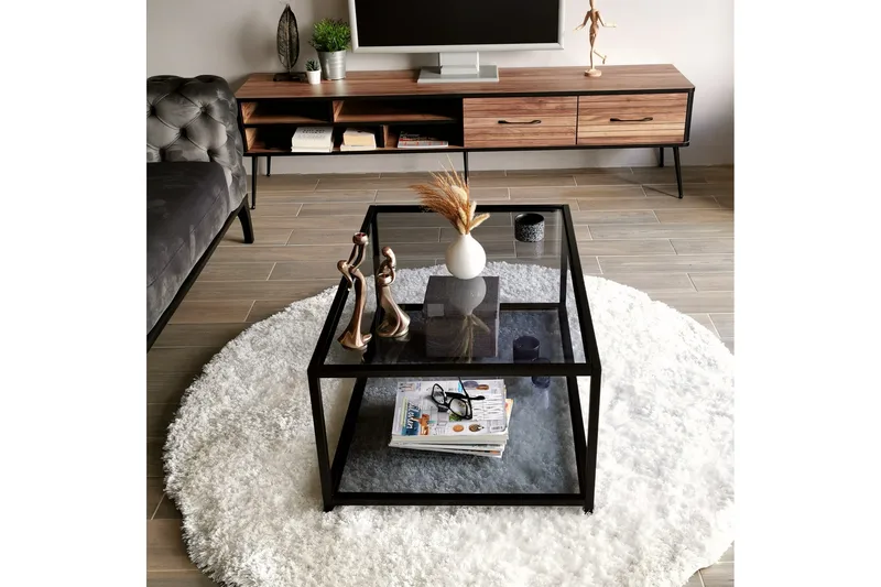 Sabani Sofabord 90 cm med Oppbevaring Hylle - Glass/Røykfarget/Svart - Møbler - Bord - Sofabord & salongbord