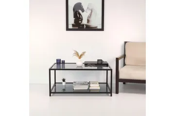 Sabani Sofabord 90 cm med Oppbevaring Hylle - Glass/Røykfarget/Svart - Møbler - Bord - Sofabord & salongbord