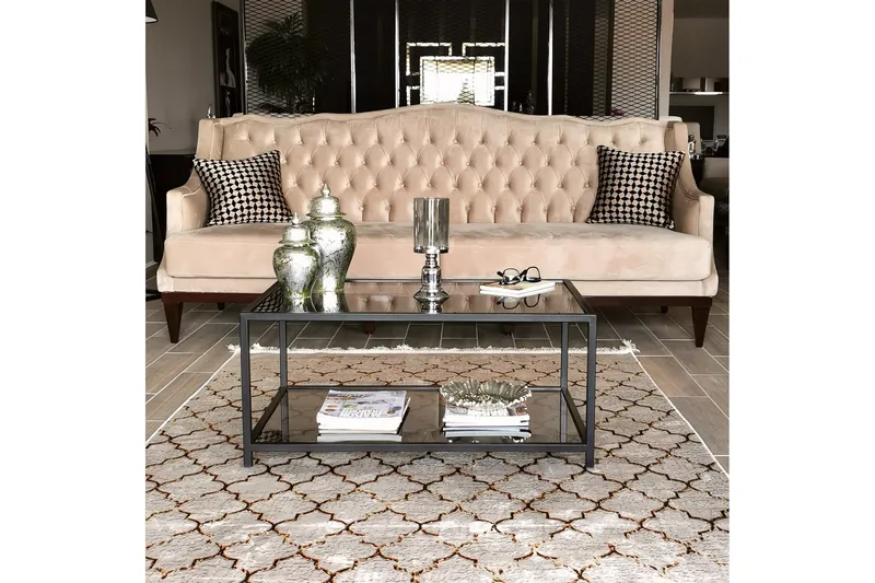 Sabani Sofabord 90 cm med Oppbevaring Hylle - Glass/Røykfarget/Svart - Møbler - Bord - Sofabord & salongbord